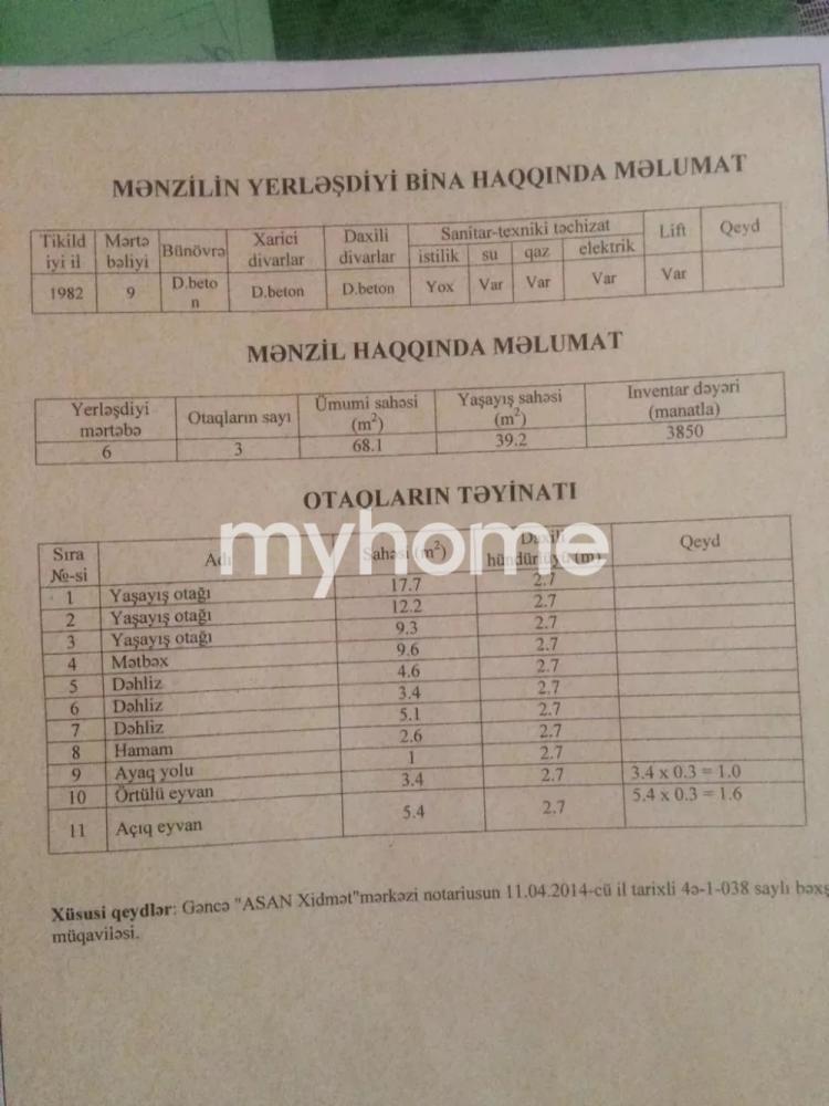  Gəncə şəhəri 74m² mənzil satılır